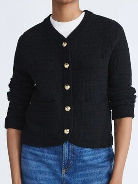 Free Assembly womens Black Textured Button-Front Sweater Cardigan - S - NWT